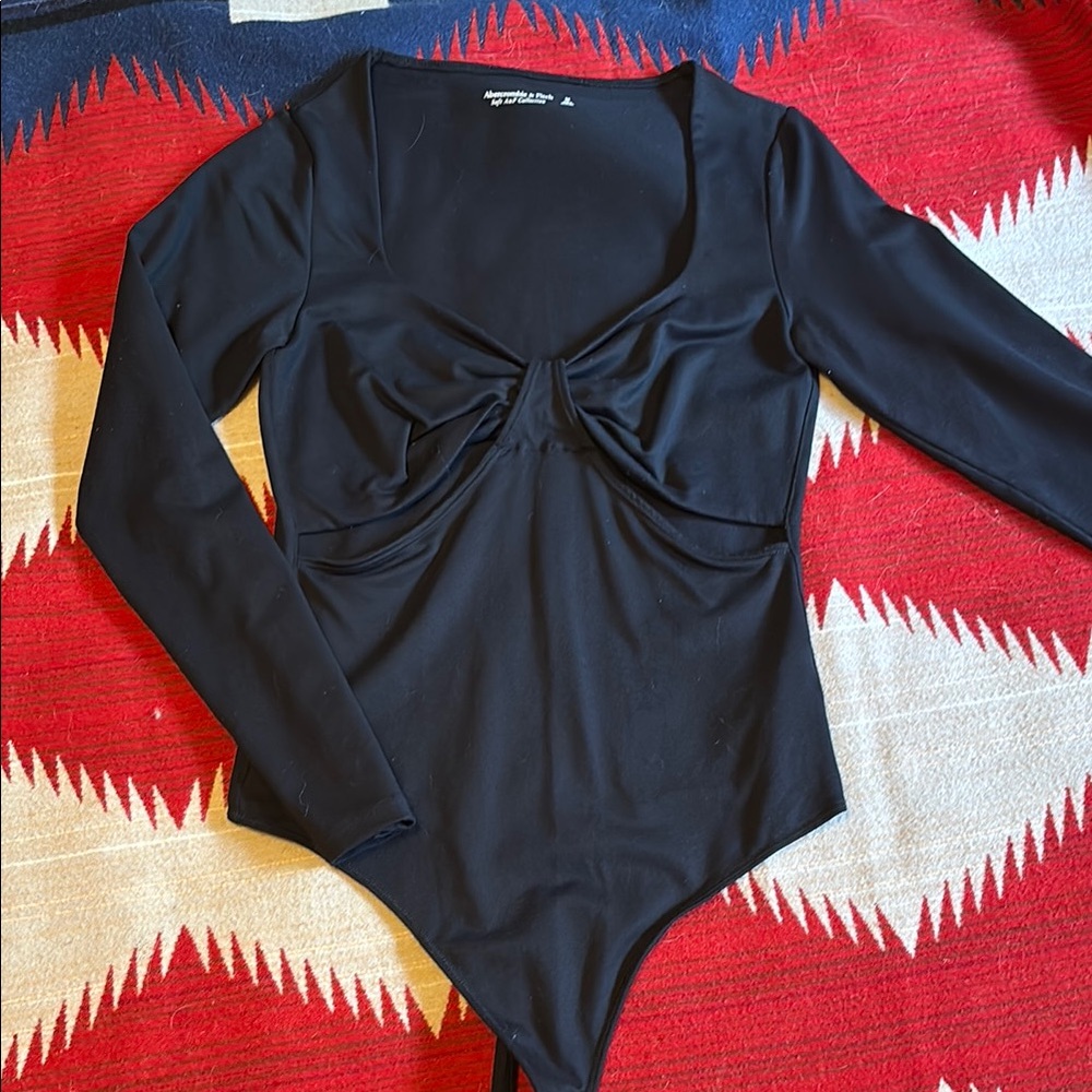 Abercrombie & Fitch soft black medium long Sleeve Bodysuit with cutout detail